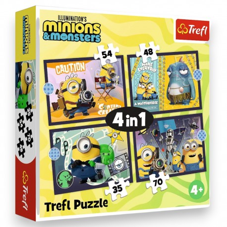 34698 TREFL PUZZLE 4W1 NOWE PRZYGODY MINIONKÓW