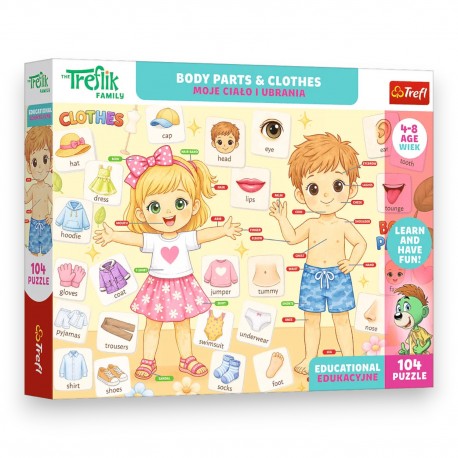 15606 TREFL PUZZLE RODZINA TREFLIKÓW, EDUKACYJNE 104 EL. MOJE CIAŁO I UBRANIA / BODY PARTS & CLOTHES