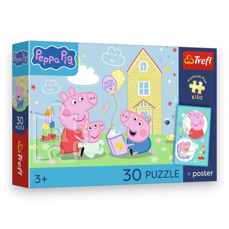 18345 TREFL PUZZLE PREMIUM PLUS KIDS, ŚWINKA PEPPA 30 EL. PEPPA MA PLAN + KOLEKCJONERSKI PLAKAT
