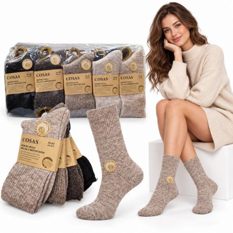 888685 SKARPETKI GRUBE STYLOWE SKARPETY WEŁNA Z MERYNOSÓW MARINO WOOL 86C