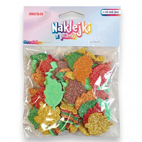 709344 NAKLEJKI Z PIANKI LIŚCIE Z BROKATEM BREWIS