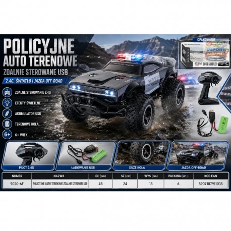 911035 POLICYJNE AUTO TERENOWE ZDALNIE STEROWANE USB FHTOYS