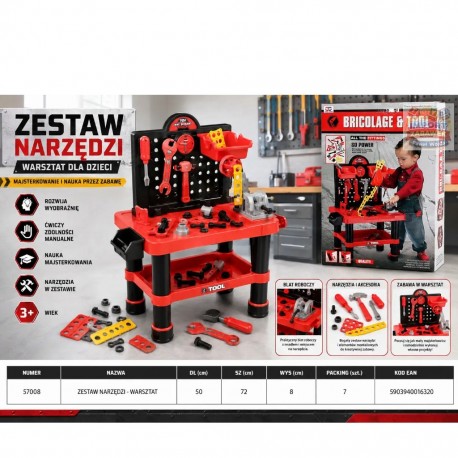 016320 ZESTAW NARZĘDZI WARSZTAT BRICOLAGE&TOOL F.H. TOYS