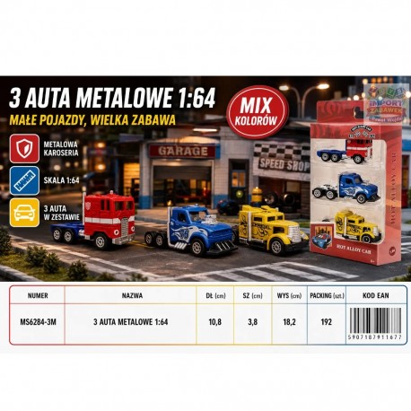 911677 3 AUTA METALOWE 1:64 FHTOYS