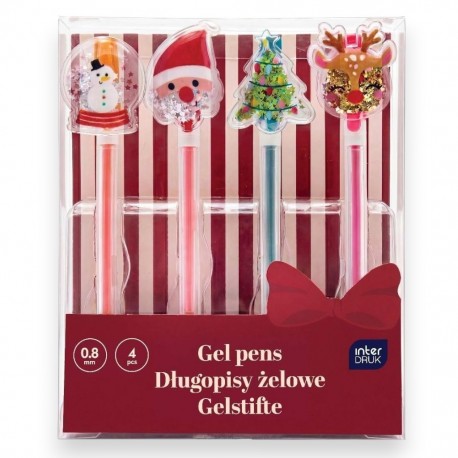 389619 DŁUGOPISY ŻELOWE Z TOPERAMI 4 KOL CHRISTMAS&nbsp;INTERDRUK