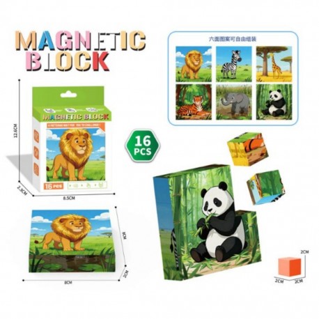 401315 KLOCKI MAGNETYCZNE OBRAZKOWE ZWIERZĘTA 16EL BIGTOYS