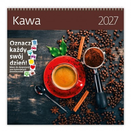 052444 KALENDARZ ŚCIENNY 2027 KAWA Z NAKLEJKAMI 30 X 30 CM MARKI NARCISSUS SZTUKA RODZINNA