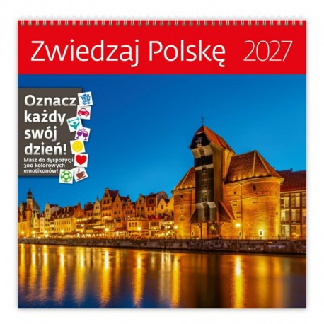 052468 KALENDARZ ŚCIENNY 2027 ZWIEDZAJ POLSKĘ Z NAKLEJKAMI 30 X 30 CM MARKI NARCISSUS SZTUKA RODZINNA