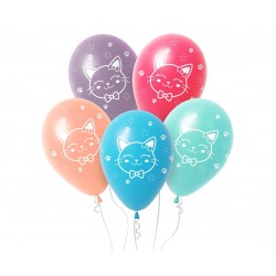 150131 BALONY KOTY, RÓŻNE KOLORY, 30 CM, 5 SZT GODAN