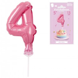 113587 GODAN BALON FOLIOWY NA PATYKU CYFRA 4 RÓŻOWA