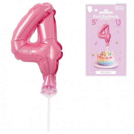 113587 GODAN BALON FOLIOWY NA PATYKU CYFRA 4 RÓŻOWA