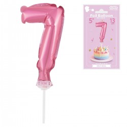 113648 GODAN BALON FOLIOWY NA PATYKU CYFRA 7 RÓŻOWA