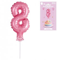 113662 GODAN BALON FOLIOWY NA PATYKU CYFRA 8 RÓŻOWA