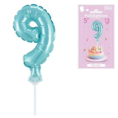 113884 GODAN BALON FOLIOWY NA PATYKU CYFRA 9 BŁĘKITNY