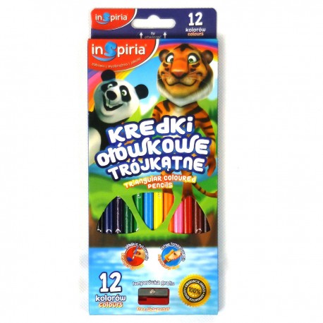 003934 KREDKI OŁÓWKOWE TRÓJKĄTNE 12 KOLORÓW + TEMPERÓWKA GRATIS