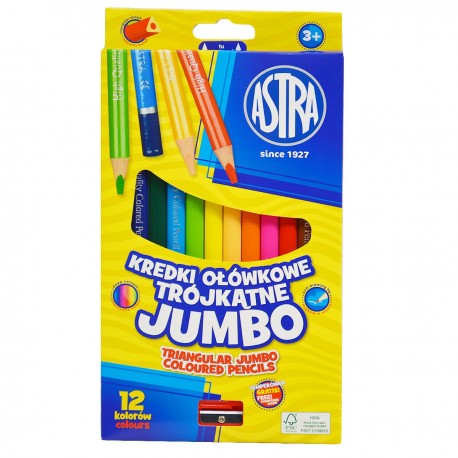 060498 ASTRA KREDKI OŁÓWKOWE 12 KOLORÓW TRÓJKĄTNE JUMBO