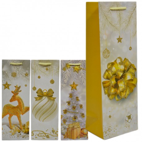 576211 TORBA OZDOBNA BUTELKOWA ŚWIĄTECZNA 36 CM