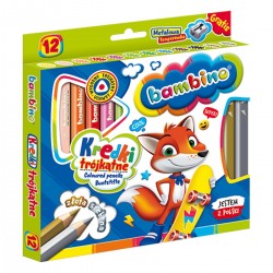 002892 KREDKI TRÓJKĄTNE 12 KOLORÓW DREWNIANE + TEMPERÓWKA