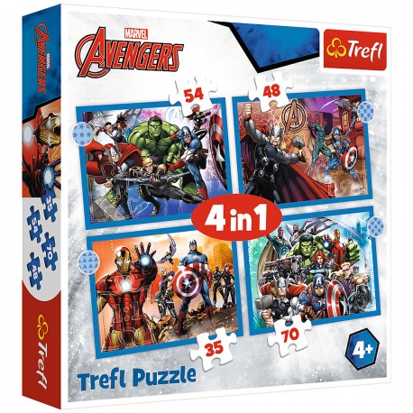 34386 TREFL PUZZLE 4W1 ODWAŻNI AVENGERSI